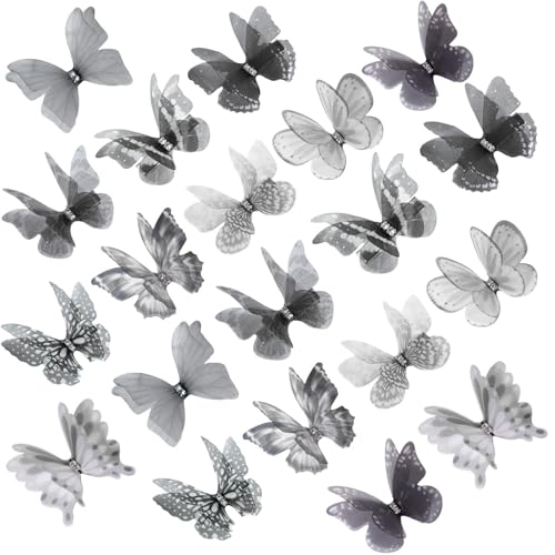 Image of ASDIIT 20pcs Black Realistic Butterfly Hair Clips for Women, Small Rhinestone Clips, Fairy Hair Accessories for Christmas Halloween Rave Festival Gift