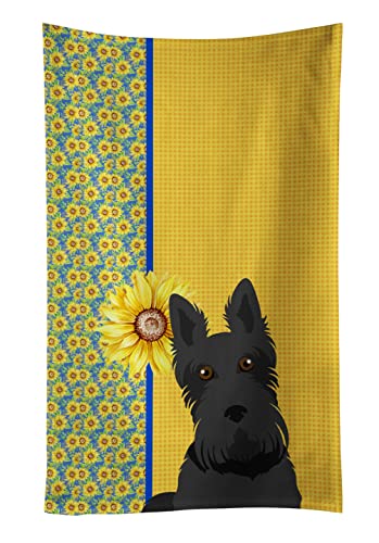 Caroline's Treasures WDK5479KTWL Summer Sunflowers Black Scottish Terrier Kitchen Towel