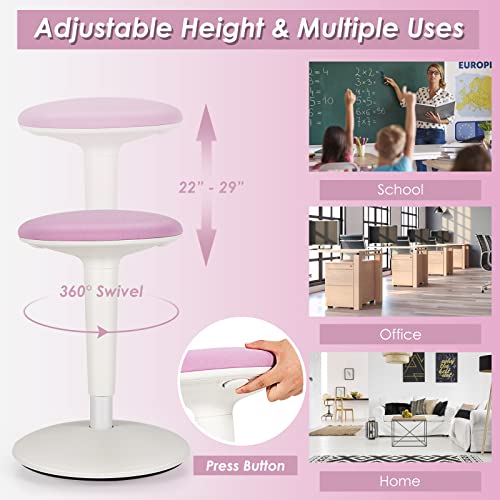 Image of Giantex Wobble Stool Height-Adjustable Standing Desk Stool W /Swivel, Tilt Motion, Premium Airlift, Wiggle Chair for Flexible Seating, for Junior, Home, Office, School Active Chair (Pink+White)