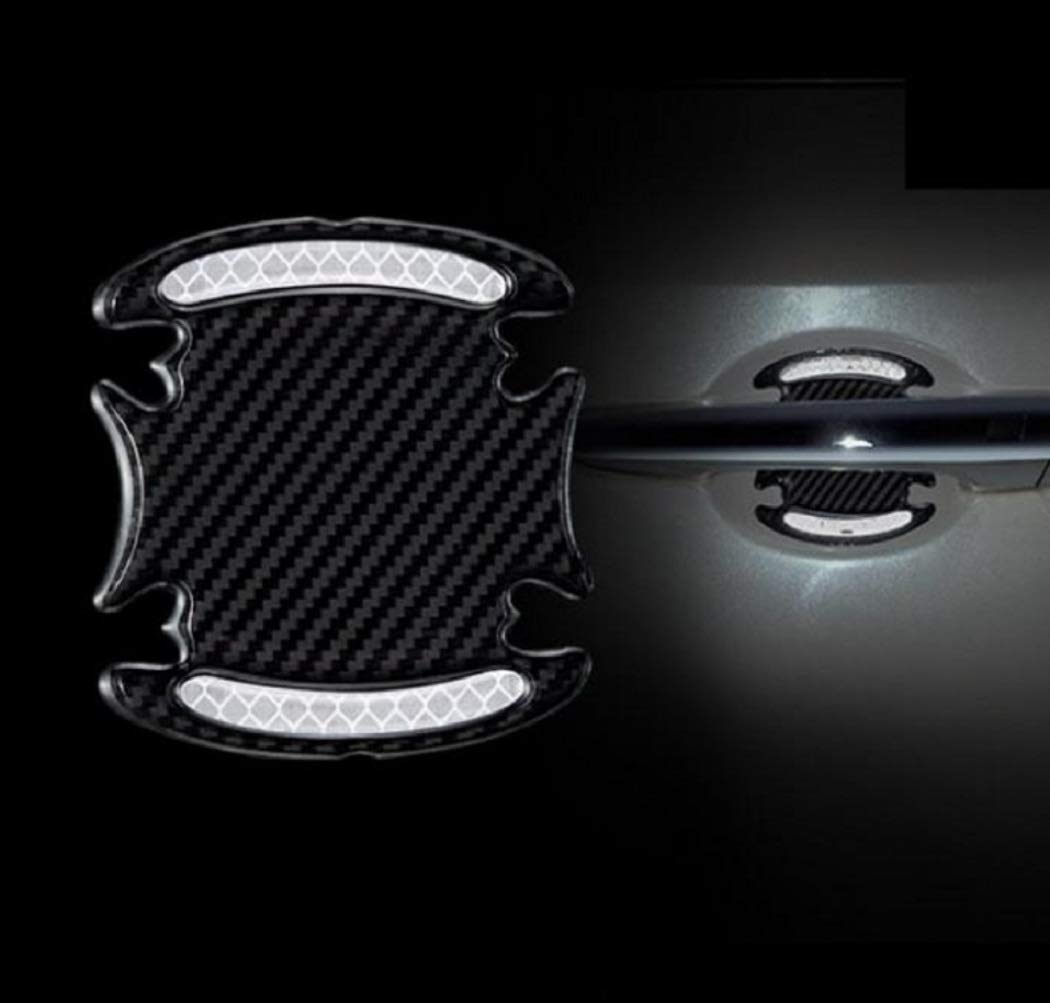 TRUE LINE AutomotiveCarbon Fiber Inner Door Handle Scratch Protector Reflective Warning Marker Trim Molding 4PC (Silver)