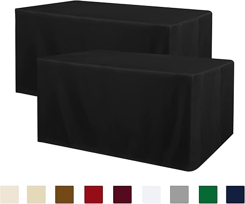 Obstal Paquete de 2 manteles negros ajustables para mesas rectangulares de 8 pies, resistente al agua, lavable, tela de poliéster, para uso en