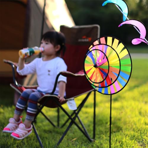 CLISPEED Rainbow Triple Wheel Spinner Colorful Whirl Pinwheel Wind Spinners Rainbow Windmills for Party Favors and Outdoor Lawn Flower Yard Decoration - Thumbnail 5