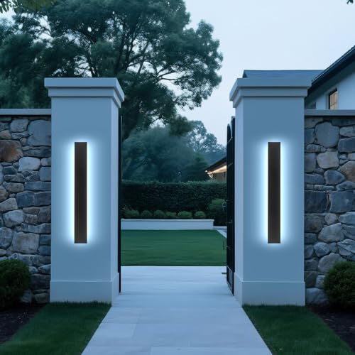 Image of 47.2in 2pcs Outdoor Wall Light Exterior,AioTio Black Long LED Outdoor Wall Light Fixtures Wall Mount,Upgraded 4.72in Wide Dimmable IP65 Waterproof Modern Porch Lights Wall Sconce for Garage,Courtyard