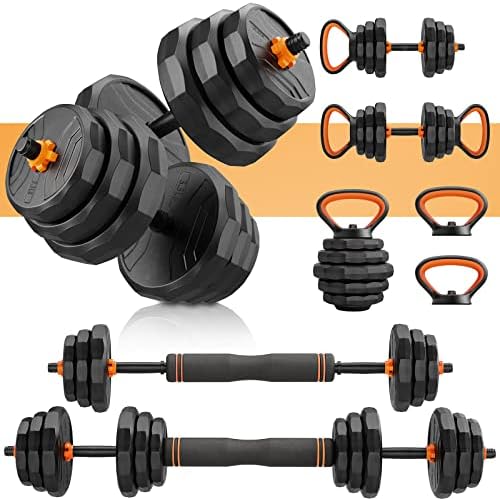 4 in 1 Adjustable Dumbbells Set, 55 LB Free Weights Dumbbells with Non-slip Handle, Multiweight Dumbbells/Barbell/Kettlebell/Push-ups with Hexagon Connector, Home Gym Workouts for Men/Women