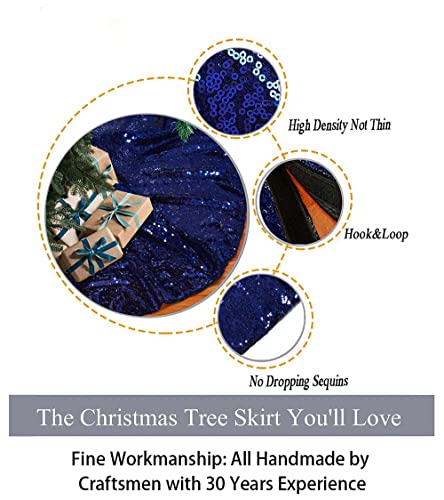 Sequin Christmas Tree Skirt 48Inch Navy Blue Tree Skirts Navy Embroidered Tree Skirt Sparkle Large Sequence Tree Skirts Santa Tree Skirt Rustic Tree Skirt Christmas Ornaments Xmas Holiday Decoration #TOP2