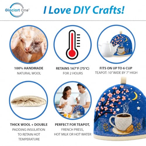 Image of Glaciart One Wool Teapot Cozy Kettle Cover | Dome Shaped Large Tea Cosy, Kettle or French Press | Handmade & Needle Felted from Natural Wool | Warms Up to 2 Hours | Great as Gift