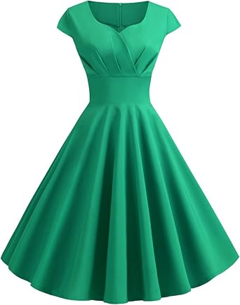 Women's V Neck Short Sleeve Solid Color Knee Length Dress French Hepburn Style High Waist Slim Dress 1950S Retro Evening Dress A Line Party Cocktail Dress Pomegranate Dress