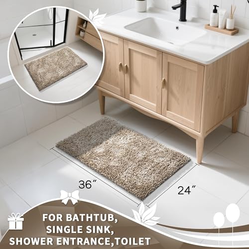 Image of Yimobra Large Bathroom Rug Non Slip 36x24 Inch, Extra Thick Soft Absorbent Chenille Bath Mat, Machine Washable Quick Dry Bath Rugs for Bathroom Floor, Tub and Shower, Home Decor Accessories, Camel