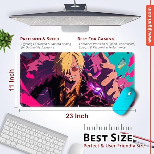 Image of Anime Theme Printed XL Extended Stich Edge Mousead | Smooth Surface Gaming Mousepad with Anti-Slip Rubber Base | 3mm Thick - 11 x 23 Inch (Sanji (P115))