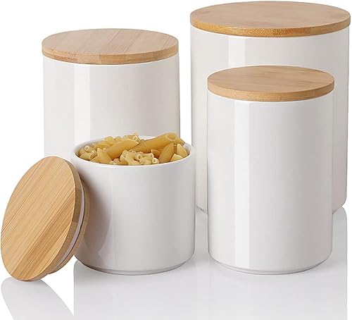 Miniatura 8 de Sweejar Juego de recipientes de cocina de cerámica, tarros pesados de almacenamiento de alimentos para encimera con tapa de bambú con sello