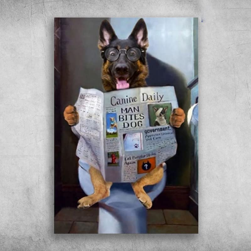 Amazon.com: Metal Plate Tin Sign German Shepherd in Toilet Reading
