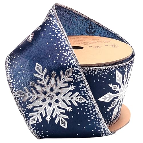 LaRibbons Blue Christmas Wired Ribbon, 2.5 Inch x 10 Yards Blue Snowflake Satin Ribbon for Tree Decoration,Wreath,Bows,Gift Wrapping