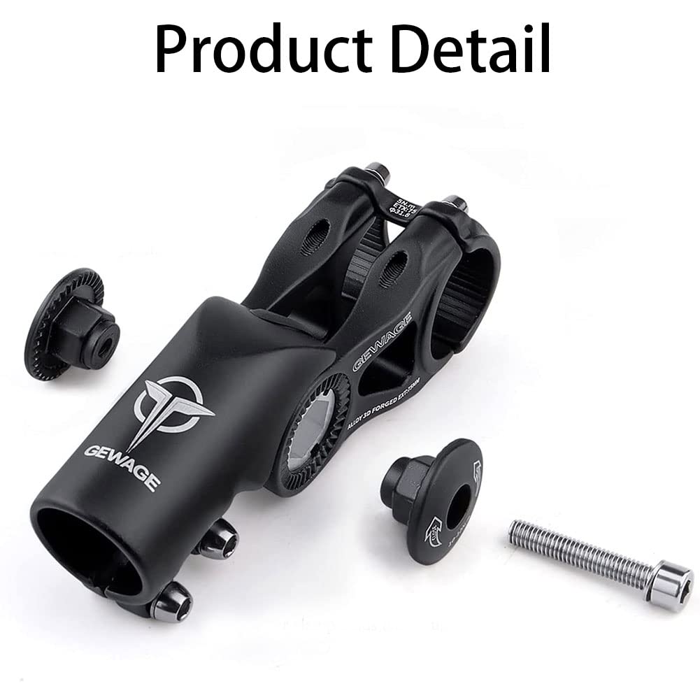 GEWAGE Potence réglable pour VTT/Vélo de course/BMX – Rehausse de guidon (-130° à +90°), 75/95/130 mm, Compatible 31,8 mm, Alliage d'aluminium 3D forgé, idéale pour Sport & Balades (825D-75)