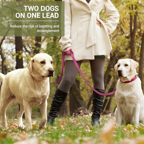 Hundeleine für Kleine & Mittelgroße Hunde bis 30 kg, 3 m Verstellbare Schleppleine Doppelleine, Verdickte Freihandleine Übungsleine Führleine aus Nylon mit 2 Karabiner,Purpurrot