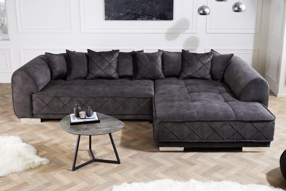 XXL Ecksofa DECADENCIA - 320cm - dunkelgrau - Samt - inkl. Kissen