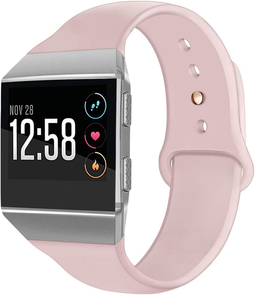 Sport Bands Compatible Fit bit Ionic, Soft Silicone Wristband Replacement Watch Band Strap Accessory Bracelet for Fit bit Ionic Smart Watch, Sand Pink with Rose Gold Button Small