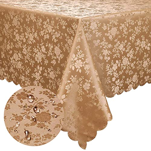 Image of Smiry Rectangle Table Cloth, Waterproof Heavy Duty Vinyl Tablecloths, Wipeable Washable Table Cover for Kitchen and Dining Room (Brown, 54 inch X 120 inch)