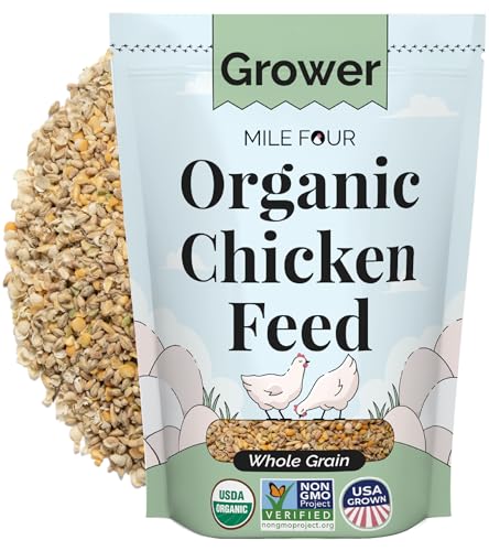 Mile Four Organic Chicken Feed Grower Whole Grain Non-GMO USA Grown 18% Protein Corn-Free Soy-Free Non-Medicated Feed for Chickens 2 lb Sample