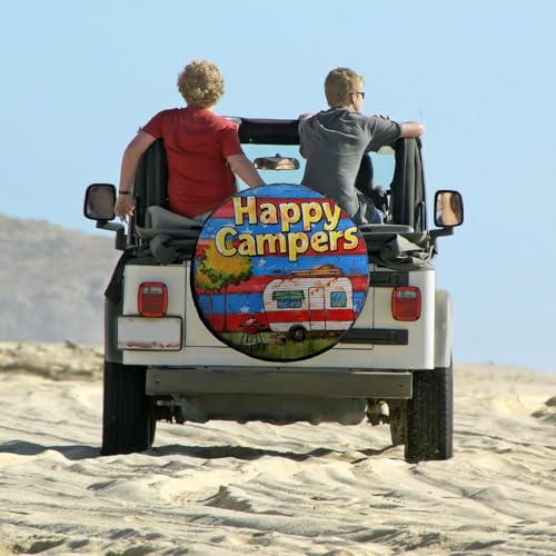Image of Heavy Duty Spare Tire Cover 14 Inch Happy Campers Camping Wheel Protectors Tyre Covers Weatherproof Wheel Covers Camper Gifts Universal Fit for Trailer SUV Truck Camper Travel Trailer