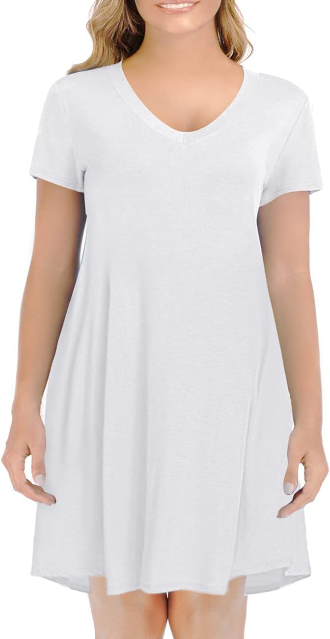 Haola Women's Summer Short Sleeve V Neck T-Shirt Dress Relaxed Street Casual Shirts Top White S