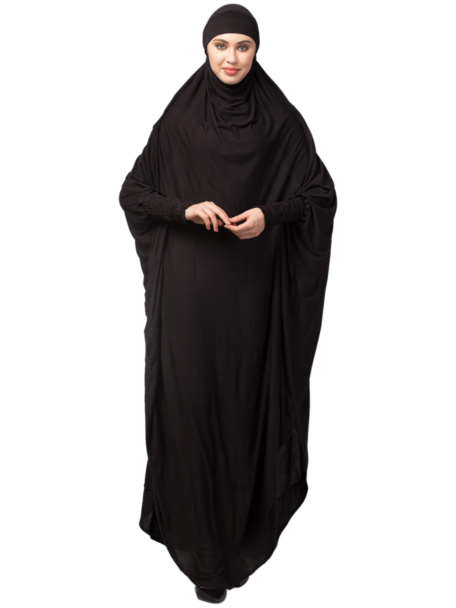 Head to toe smocking at sleeve ready to wear one pc Jilbab with Naqab-image-10