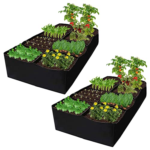 2 Piezas Bolsa Cultivo Rectangular, 180*90*30 cm Bolsas de Cultivo para Plantas 8 Dividido Rejilla Cama de Jardin Elevada Bolsa de Plantación Bolsa de Cultivo Rectangular, para Interior al Aire Libre