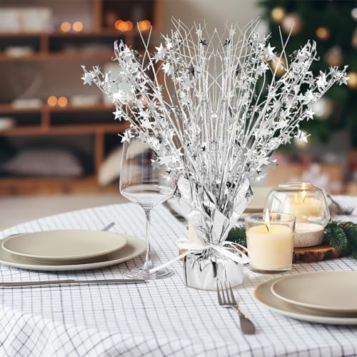 Image of Crowye 3 Pieces Metallic Foil Spray Centerpiece Birthday Table Decoration Star Burst Centerpieces Graduation Table Decor for Birthday 2026 Party Holiday(Silver)