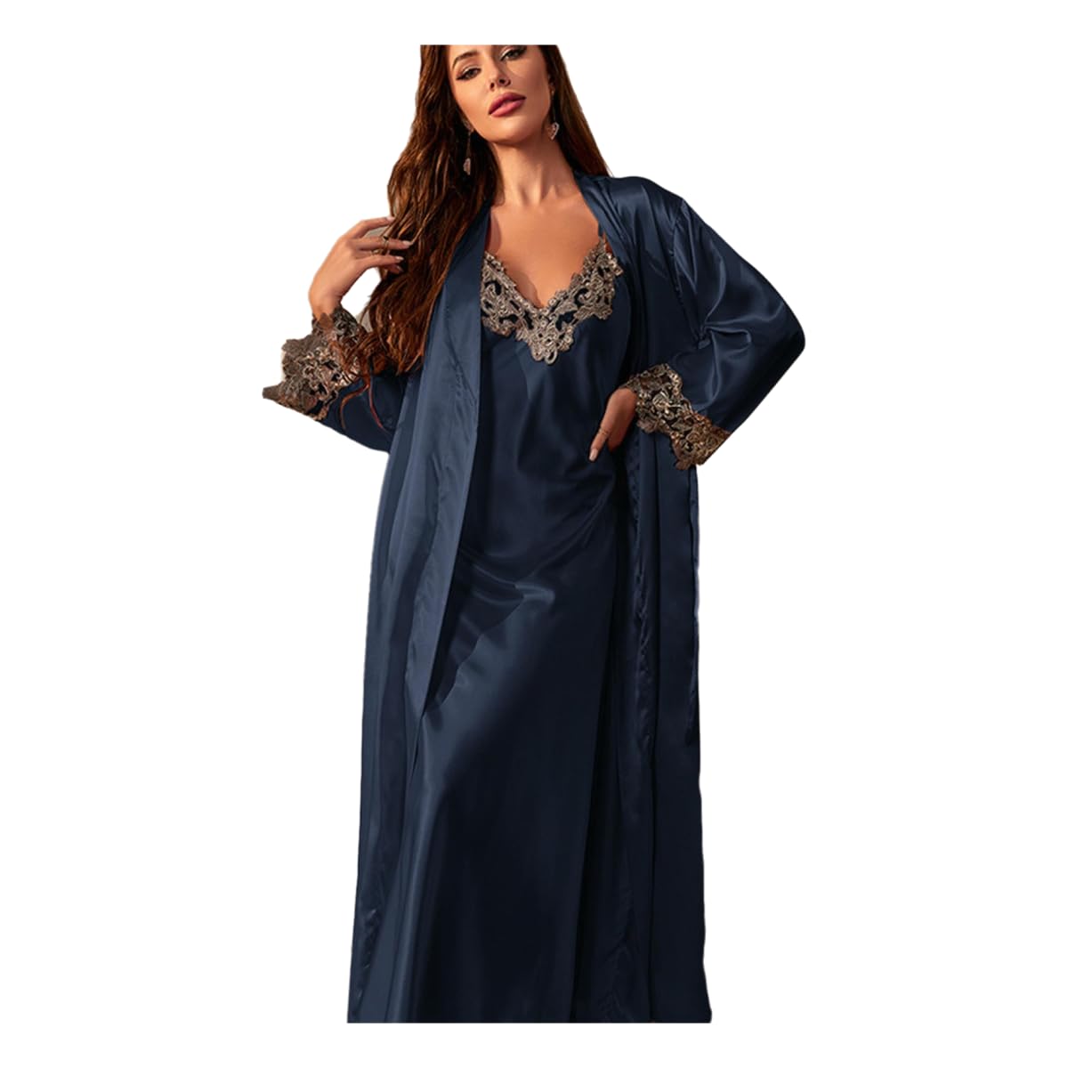 Pigiama da Donna Sospender Abito Notte Set Semplice Casual Sexy Stampato Due Pezzi Quattro Stagioni Indossamento Domestico-Blu-s