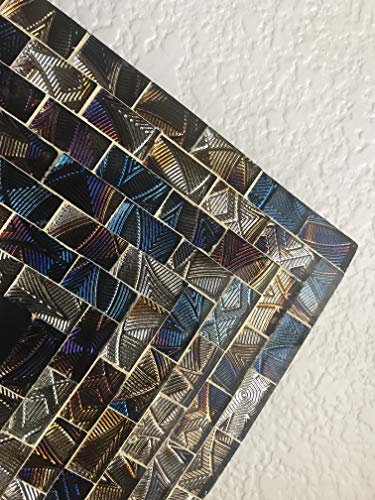 Multi-Colored & Gold, Luxe Mosaic Glass Framed Wall Mirror, Decorative Embossed Mosaic Rectangular Vanity Mirror / Accent Mirror (18" X 24") #TOP2