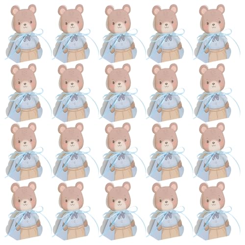 Boîtes à dragées ours bleu GARVALON carton pliable lot de 50 pour baptême