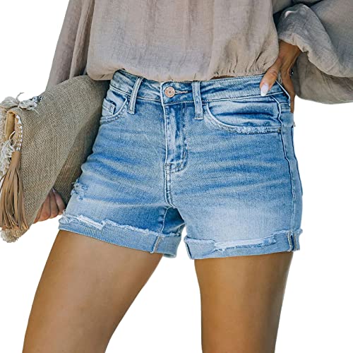 Womens High Rise Ripped Stretchy Jeans Shorts Ladies Summer Frayed Raw Hem Casual Denim Short Jeans for Teen Girls3