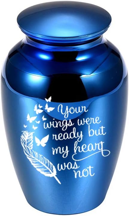 Small Keepsake Urns for Ashes Mini Cremation Urn for Ash Aluminum alloy Pets/Human Memorial Ashes - Your Wings were Ready My Heart was Not