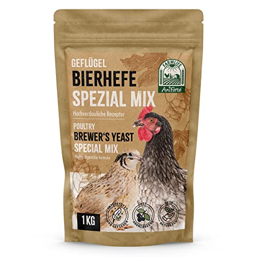FarmLife Bierhefe für Hühner & Geflügel Spezial Mix 1kg – Natürliche Futterergänzung aus Bierhefe BT, Aroniabeere & Leinkuchenmehl, Unterstützt Verdauung, Haut & Federbildung