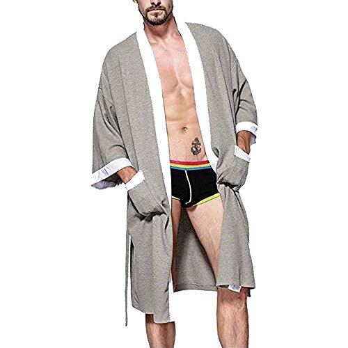 OGOUGUAN Men's Waffle Kimono Robe Cotton Lightweight Nightgowns Spa Terry Cloth Bathrobe Sleepwear with Pockets
