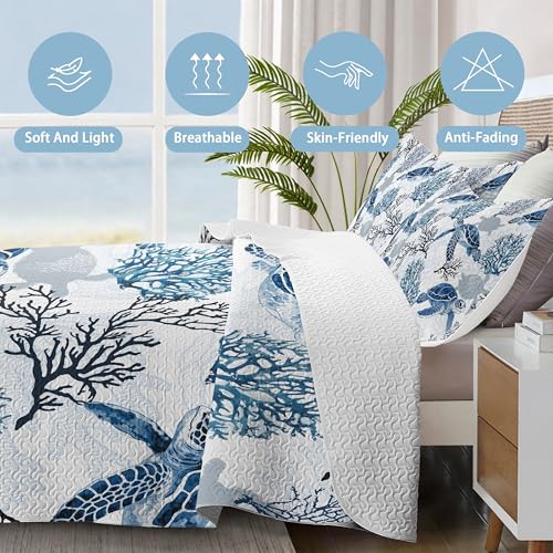 weesire Nautische Strand-Tagesdecke, Marineblau, Ozeanküste, Sommer-Bettwäsche-Set für alle Jahreszeiten… – Ansicht 3