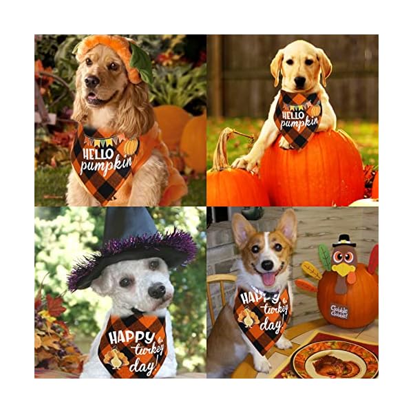 Chngeary dog bandana for dogs(2 pack),classic orange plaid style thanksgiving dog bandana for small medium large dogs accessories triangle dog thanksgiving scarf - image 8