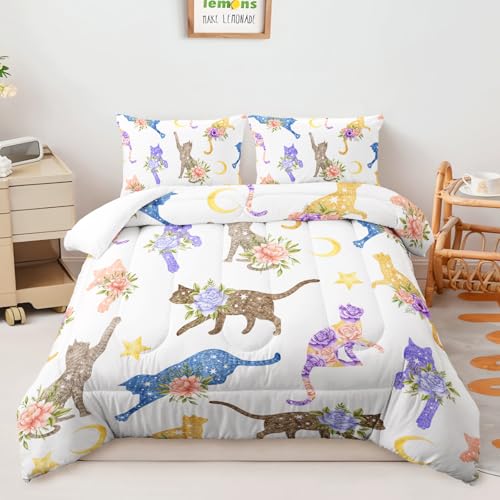 Edredon Cama 135 Gato De Flores Amarillas Relleno Nordico 4 Estaciones Duvet Suave Microfibra Edredón Nórdico Transpirable Edredon Cama Lavable Edredones Nordicos 172x218 cm