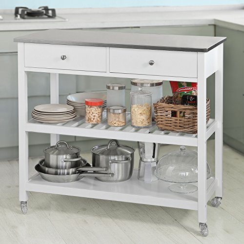 Haotian FKW47-W Kitchen Storage Trolley Kitchen Cabinet Cupboard Sideboard Kitchen Island with Rubber Wood & Marble Topar Serving Cart Kitchen Serving cart,Wood Metal Serving Trolley