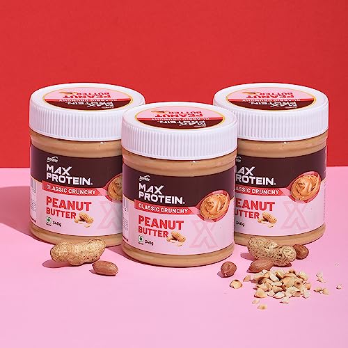 Image of Ritebite Max Protein Peanut Spread pack of 3 - Classic Crunchy Peanut Butter [340 g x 3] - High Protein | High Fiber | Gluten Free | Vegan | No Preservatives | All Natural