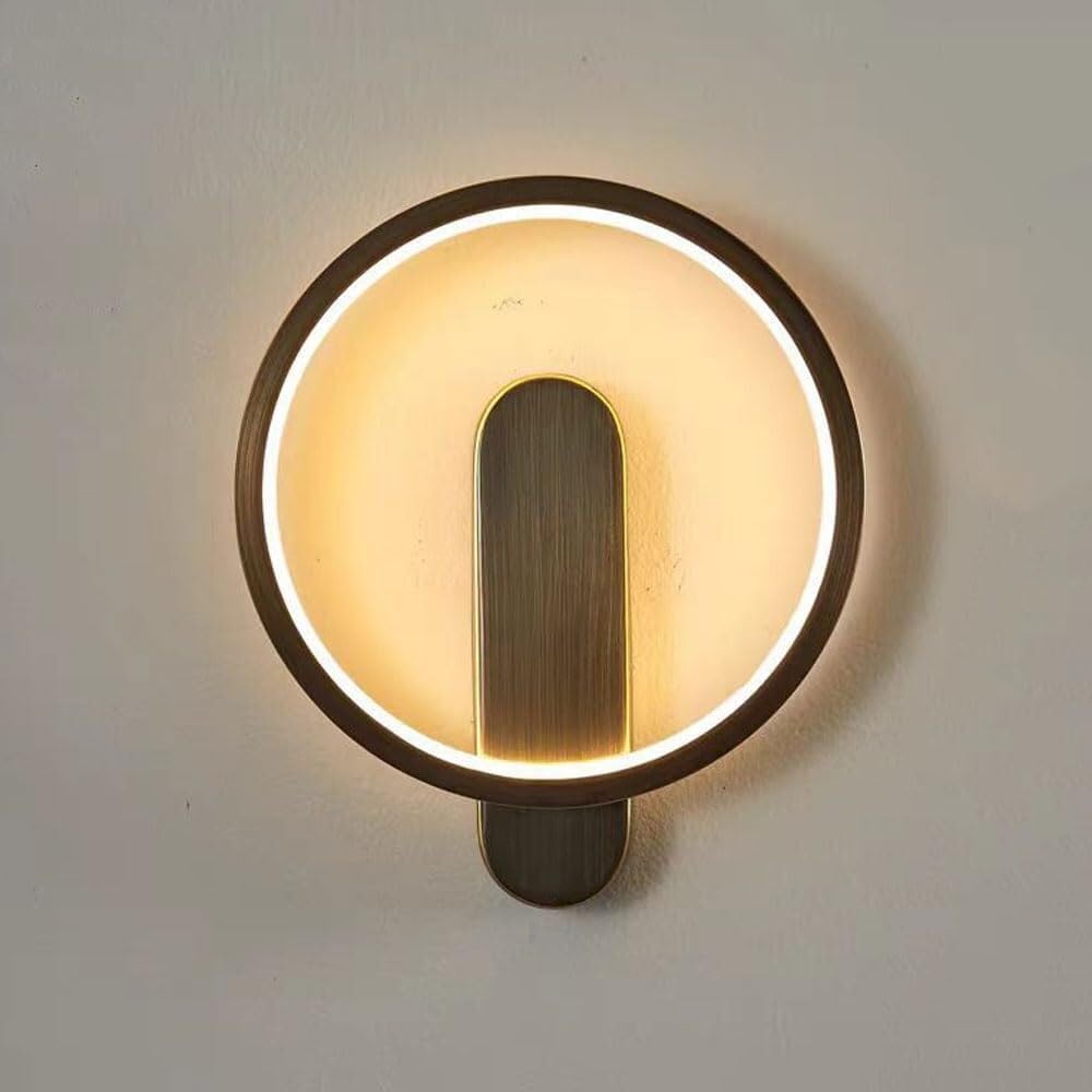 CWCQGH Copper LED Wall Lamp Modern Round Wall Light Indoor Wall Mounted Lamp, 3000K/4000K/6000K Adjustable, 11W Brass Ring Shape Home Decor Lighting Fixture for Bedroom Bedside,Oil-rubbed Copper