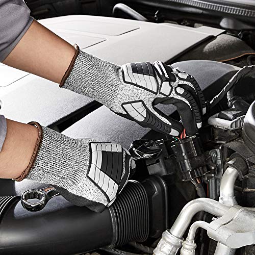 Amazoncommercial 13G Silversilk & Sandy Nitrile Gloves With Impact Protection (Grey/Black), Size L, 1-Pair #TOP6