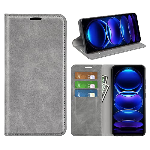 Cover per POCO X5 Pro 5G Xiaomi Redmi Note 12 Pro 5G Custodia a Libro pelle Flip Case Portafoglio con Porta Carte Chiusura Magnetica Interna silicone per POCO X5 Pro Grigio