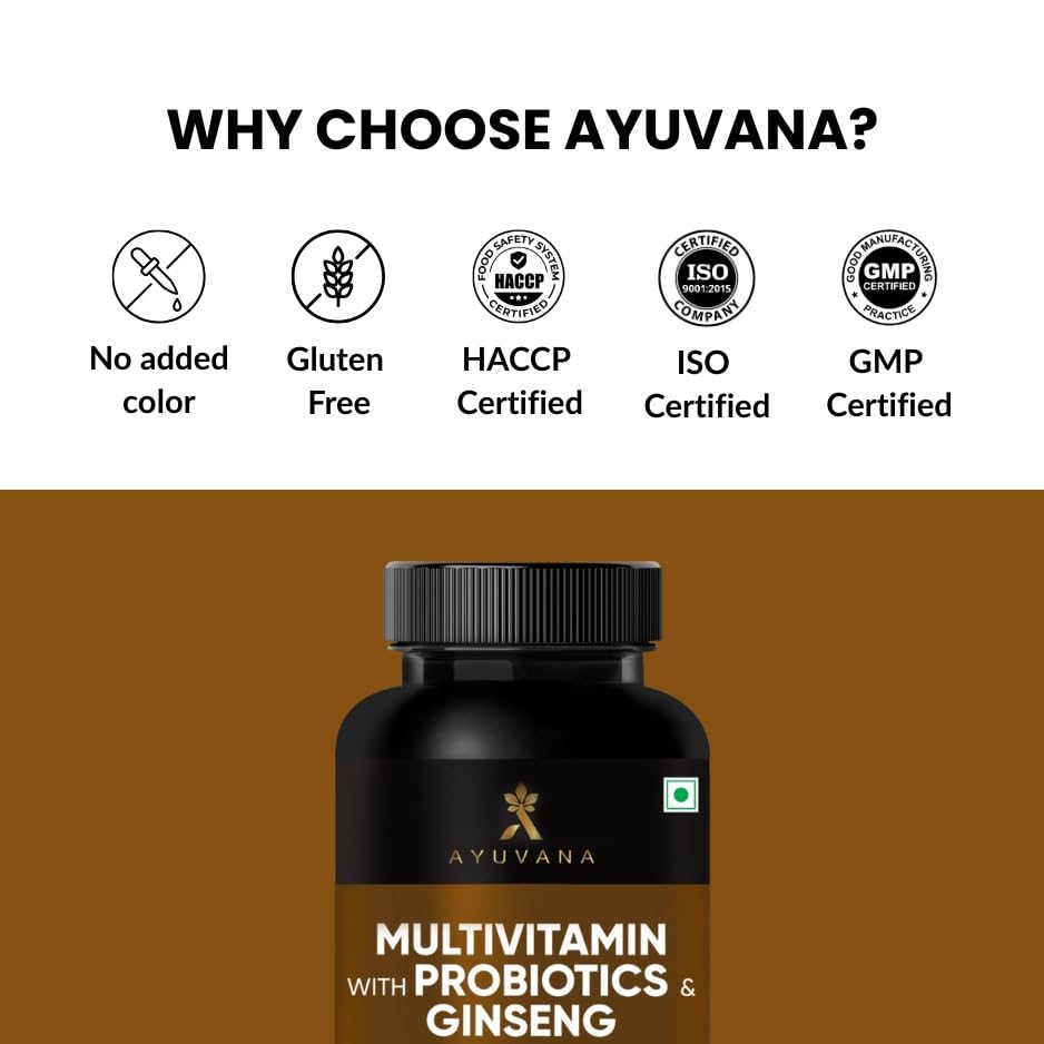 Image of Multivitamin with Probiotics and Ginseng for Men and Women | Supports Energy, Immunity and Digestion | 100% Vegetarian Probiotic Supplement | 60 Tablets