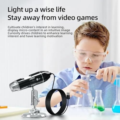 Image of Etzin Portable USB Digital Microscop 40X-1000X Electron Microscop with 8 LED Light and Silver Bracket Mini Microscop Endoscope Camera Magnifier with Stand-EPL-585IM.