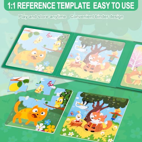 Image of ASTARON Magnetic Puzzles for Toddlers, 9-12-16 Pieces Animal World Learning Magnet Puzzles for Road Trip, Educational Travel Toys Car Plane Activities for Kids, Kids Birthday Gifts | Folding puzzle book, each book contains 3 scenes, 3 difficulty levels, advanced puzzle book, easy to store, educational toy