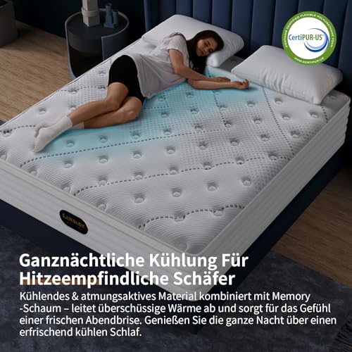 Queblox Matratze 90x200cm, Taschenfederkernmatratze Höhe 28 cm, 7-Zonen Orthopädische Matratze mit Komfortschaum, Gewebe mit weicher Oberfläche für Erwachsene, Härtegrad H3