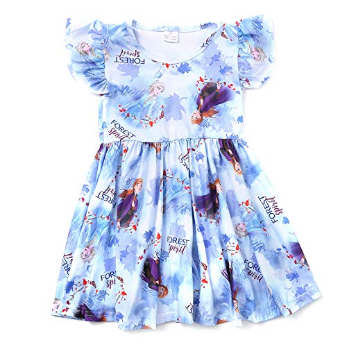 Gianin Toddler Girls Princess Cartoon Twirl Dress Ruffle Bottom Blue Summer Flutter Sleeves Clothes 5-6Y #TOP17