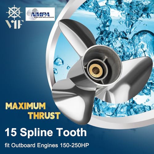 Image of VIF Jason Marine OEM Upgrade Stainless Steel Boat Propeller Compatible with Yamaha 150hp 175hp 200hp 220hp 225hp 250hp F150 F175 F200 F225 Outboard Engines,15 Spline Tooth
