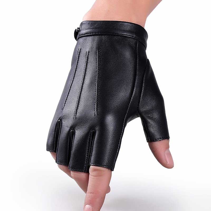 Guantes de invierno Guantes de cuero genuino para hombres y mujeres, guantes sin dedos para amantes, guantes negros de medio dedo para exteriores, guantes tácticos para conducir de cuero para hombres