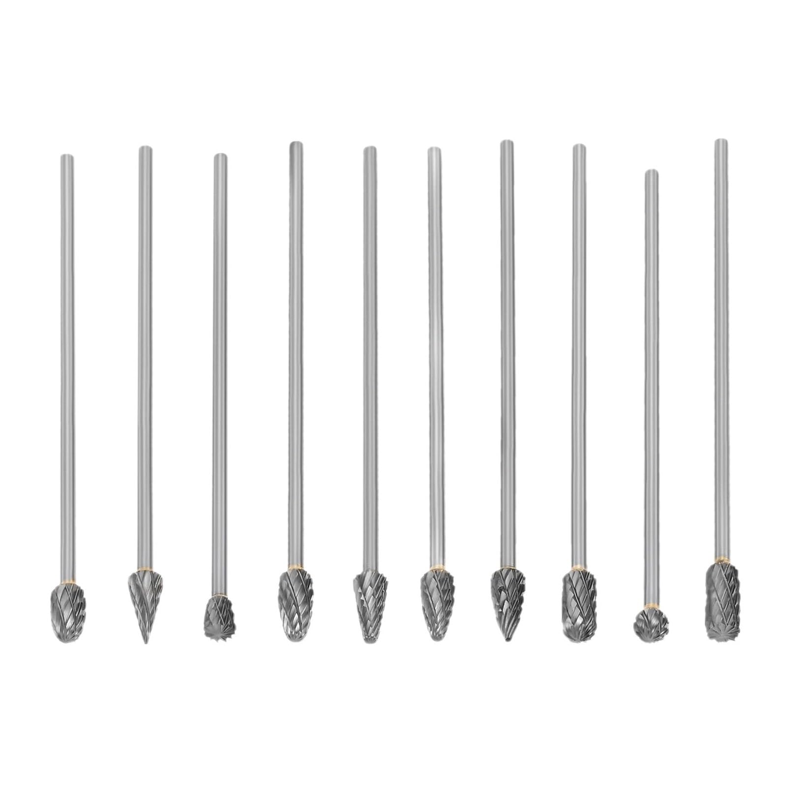 Set di frese rotanti in metallo duro da 10 pezzi, doppio taglio, punte intaglio in acciaio con gambo 1/8 "per la perforazione della lavorazione del legno, lucidatura, incisione